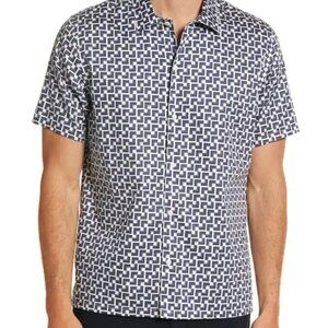 NWT Ted Baker Men's Tiser Geo Square Short Sleeve Cotton Button Up Shirt